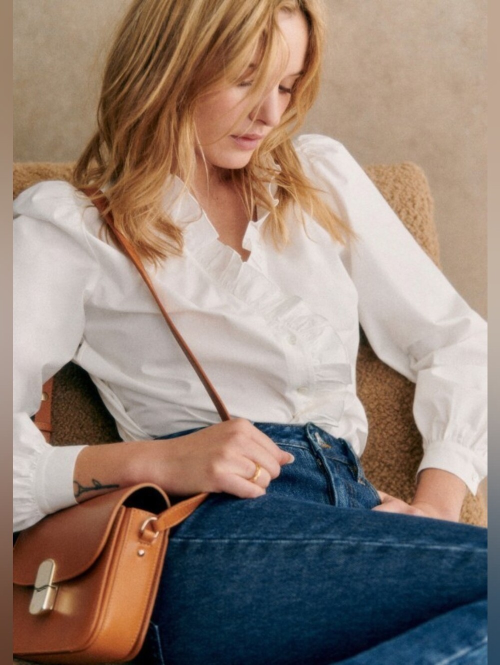 Sezane Rosine Shirt  Ecru Poplin sz 12